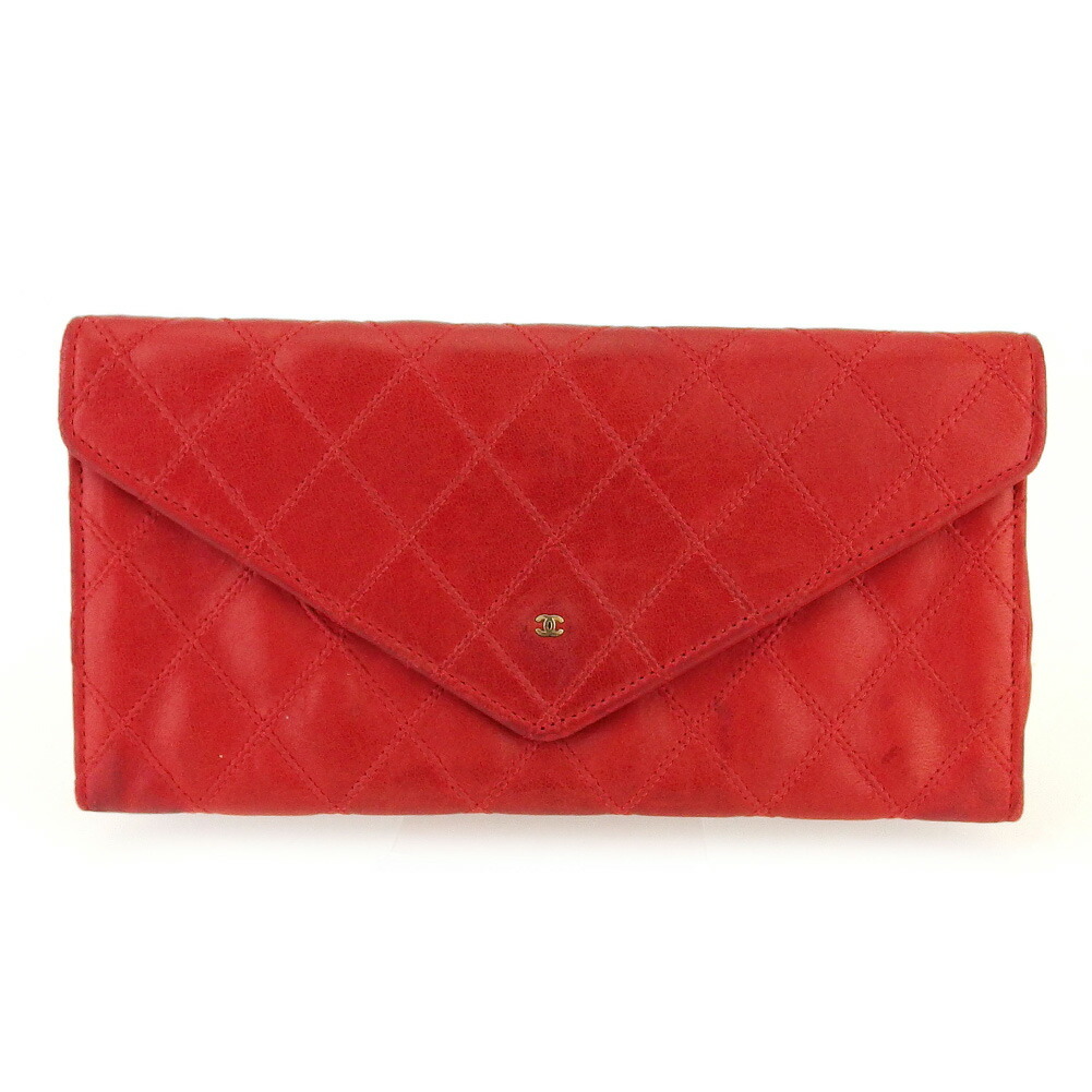 【お買い物マラソン★30％OFFクーポン】シャネル CHANEL 長財布 ビコローレ オールドシャネル レッド ゴールド レディース 中古 ブランド ハイブランド ヴィンテージ