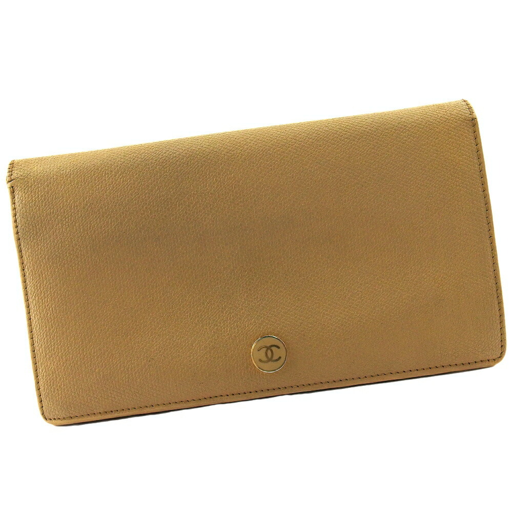 【土日BIG SALE★27％OFF引き換え証】シャネル CHANEL 長紙入れ ココボタン 年寄りのシャネル ベージュ ゴールド レディース 中古 ブランド名 ご機嫌ブランド名 ヴィンテージ
