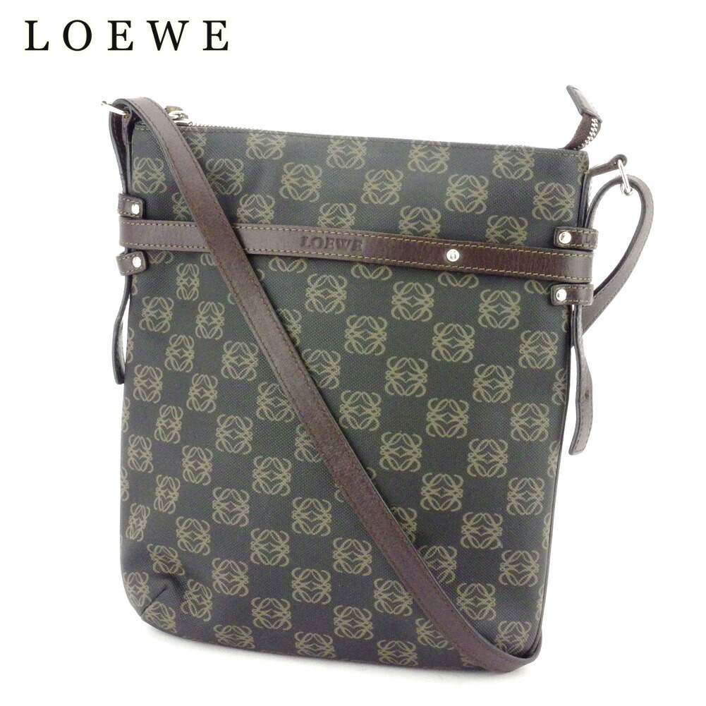 【週日制限事項SALE★24％OFF引き換え証】ロエベ LOEWE ショルダーバッグ アナ瓦柄 黒いこと ベージュ 赤銅色 レディース 中古 ブランド名 御機嫌ブランド名 ヴィンテージ