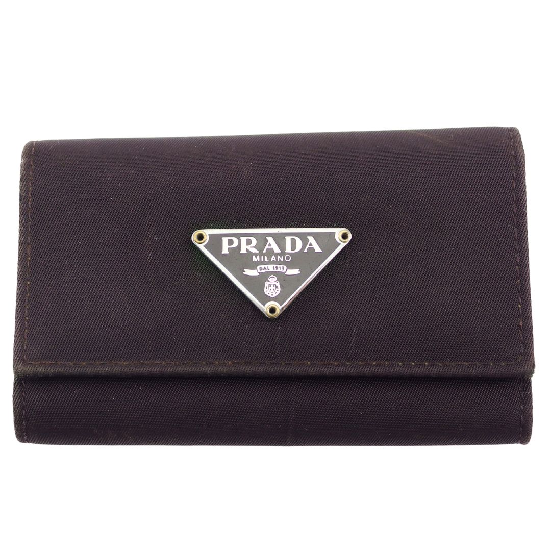【決算前SALE★50％OFFクーポン】プラダ PRADA キーケース ダークブラウン×シルバー レディース 中古 ブランド ハイブランド ヴィンテージ