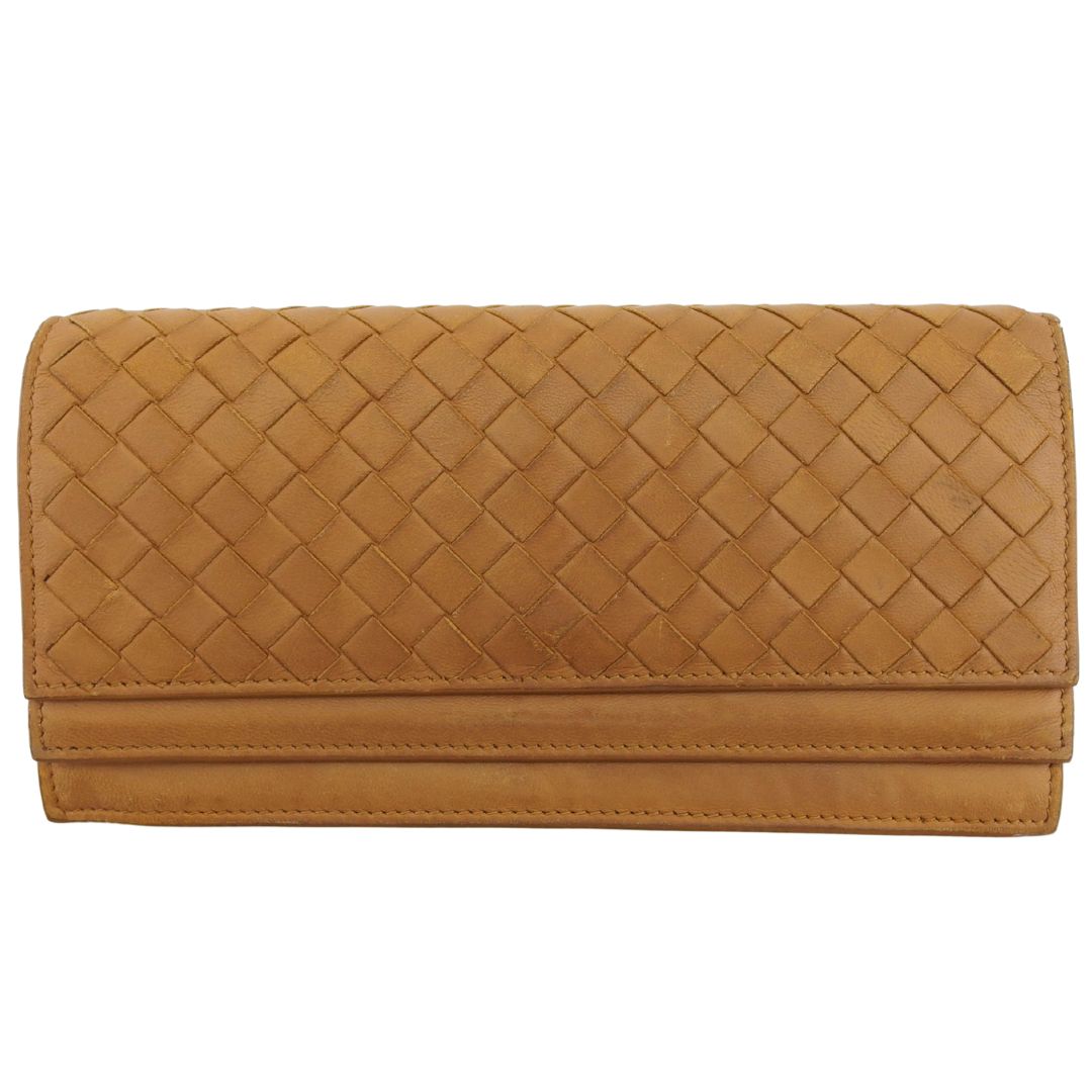 【決算前SALE★50％OFF引き換え証】ボッテガヴェネタ BOTTEGAVENETA 長紙入れ イントレチャート ベージュ×ゴールド レディース 中古 ブランド名 ご機嫌ブランド名 ヴィンテージ