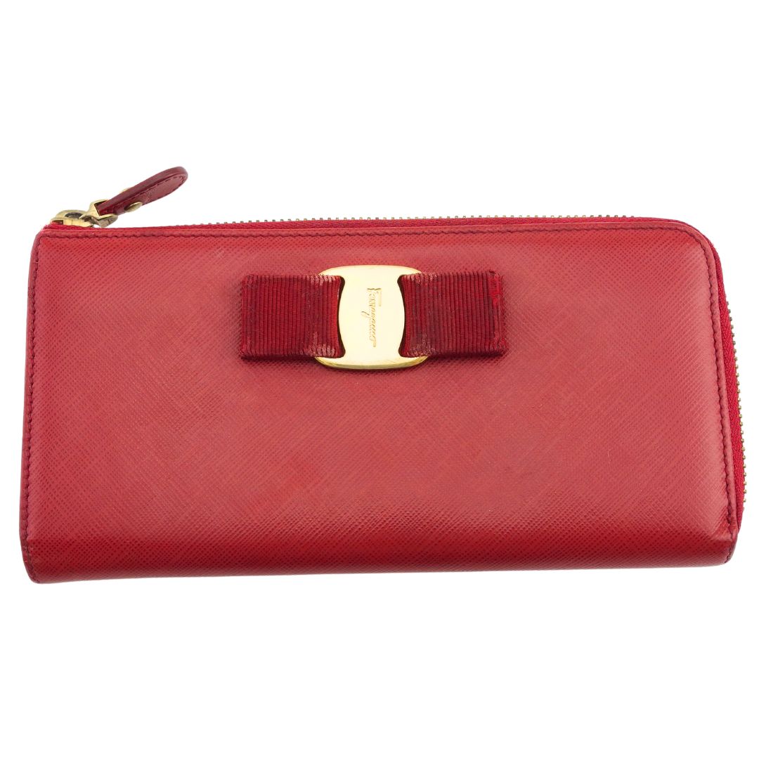 【決算前SALE★50％OFF引き換え証】サルヴァトーレフェラガモ Salvatore Ferragamo 長紙入れ ヴァラリボン ROSSO レディース 中古 ブランド名 ご機嫌ブランド名 ヴィンテージ