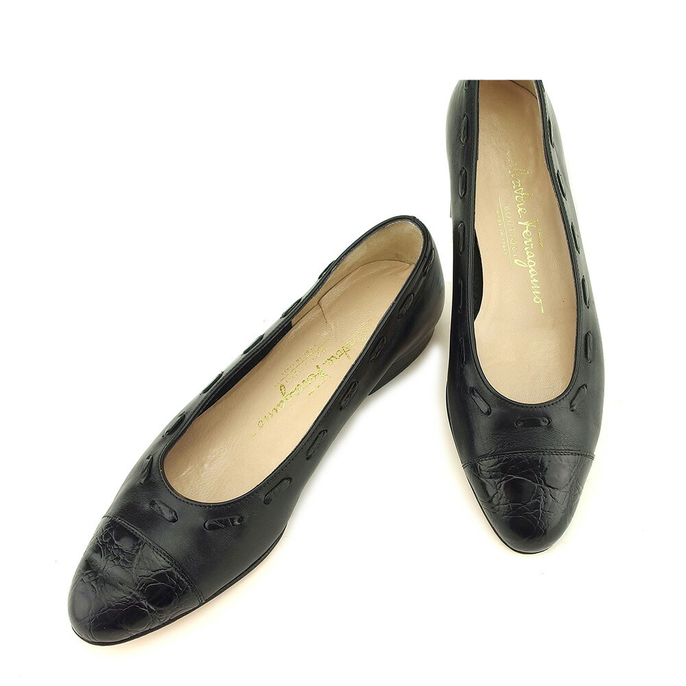 【お買い物マラソン★30％OFFクーポン】サルヴァトーレフェラガモ Salvatore Ferragamo パンプス クロコダイル型押し #5 ブラック レディース 中古 ブランド ハイブランド ヴィンテージ