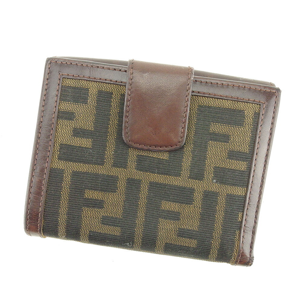 【月代わりの人大売り出し★29％OFFクーポン券】フェンディ FENDI 二つ折り紙入れ ズッカ 赤銅色 ベージュ 黒いこと レディース 中古 ブランド名 ご機嫌ブランド名 ヴィンテージ
