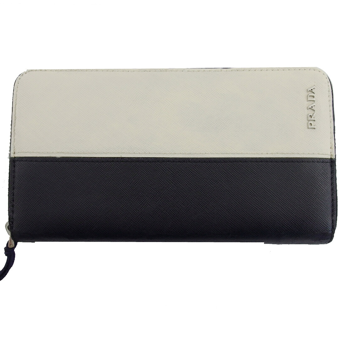【土日BIG SALE★27％OFF引き換え証】プラダ PRADA 長紙入れ バイ色合い ロゴタイプ 黒いこと 白いこと 白 レディース 中古 ブランド名 ご機嫌ブランド名 ヴィンテージ