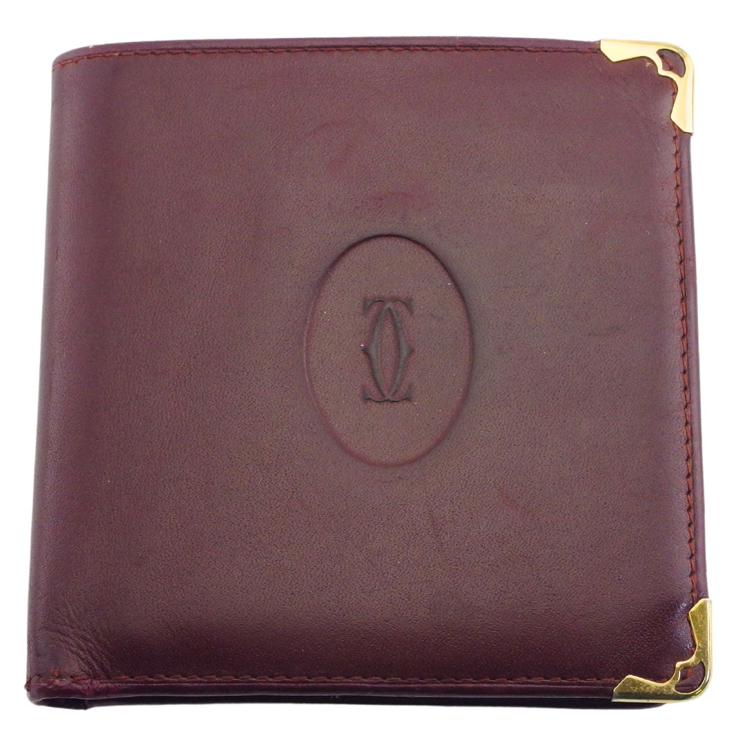 【土日BIG SALE★27％OFF引き換え証】カルティエ CARTIER 二つ折り紙入れ 帆柱生産ライン ボルドーワイン レディース 中古 ブランド名 ご機嫌ブランド名 ヴィンテージ