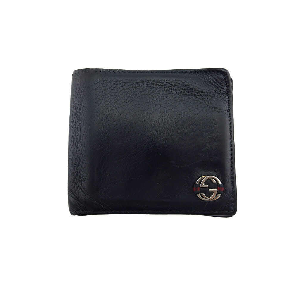 【お買い物マラソン★30％OFFクーポン】グッチ GUCCI 二つ折り財布 インターロッキングG ダブルG ネイビー レッド レディース 中古 ブランド ハイブランド ヴィンテージ｜ブランドデポ
