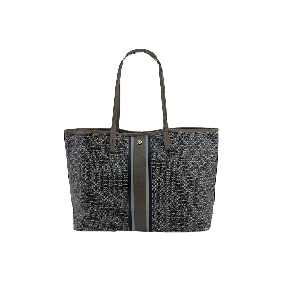 【お買い物マラソン★30％OFFクーポン】トリーバーチ Tory Burch トートバッグ ジェミニリンク ダブルTロゴ ストライプ グレー 灰色 ネイビー系 レディース 中古 ブランド ハイブランド ヴィンテージ