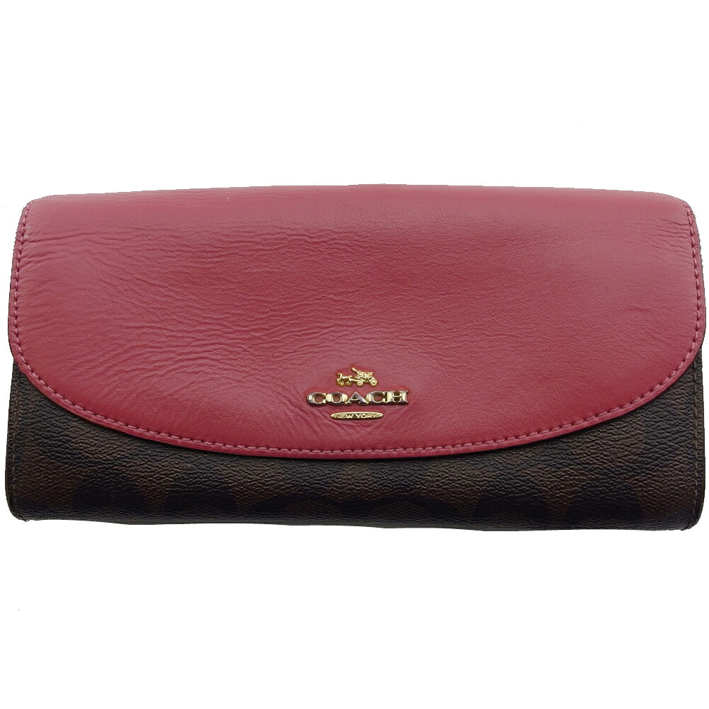 【土日BIG SALE★27％OFF引き換え証】コーチ職 COACH 長紙入れ 名書き さくら色×赤銅色×まっ黒い赤銅色 レディース 中古 ブランド名 ご機嫌ブランド名 ヴィンテージ