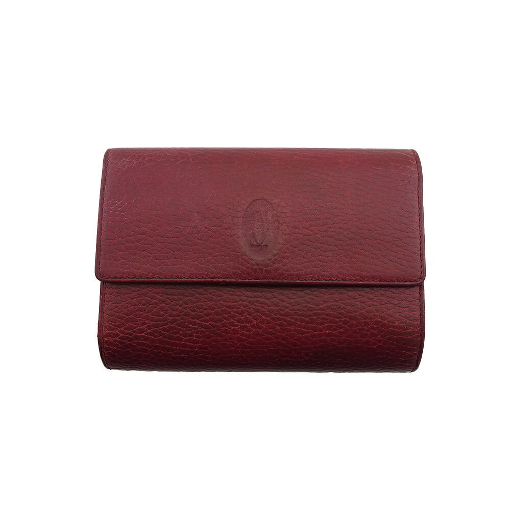 【土日BIG SALE★27％OFF引き換え証】カルティエ CARTIER 三つ折り紙入れ 帆柱生産ライン ボルドーワイン レディース 中古 ブランド名 ご機嫌ブランド名 ヴィンテージ