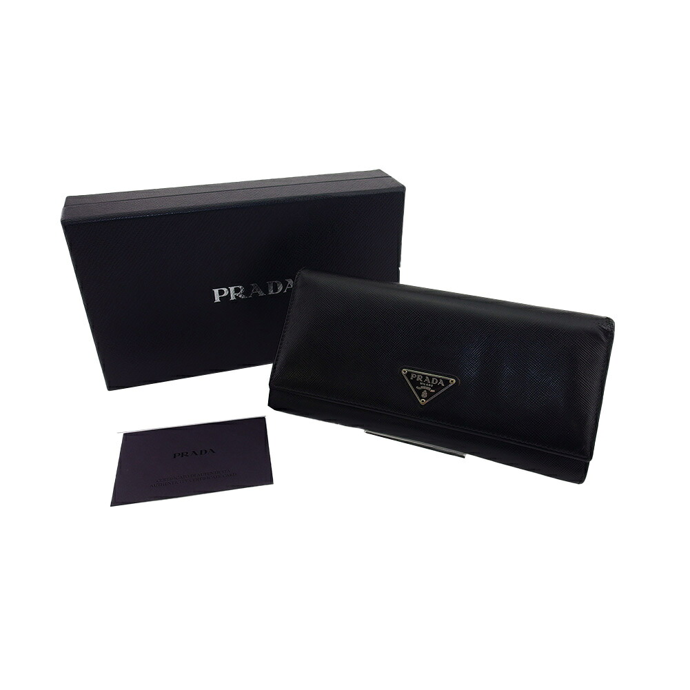 【土日BIG SALE★27％OFF引き換え証】プラダ PRADA 長紙入れ 三角形ロゴタイプ 黒いこと レディース 中古 ブランド名 ご機嫌ブランド名 ヴィンテージ