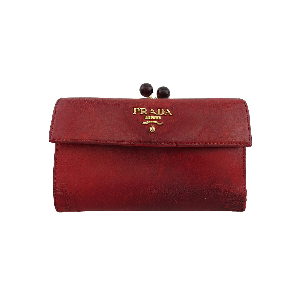 【土日BIG SALE★27％OFF引き換え証】プラダ PRADA 二つ折り紙入れ ロゴタイプ 赤いこと レディース 中古 ブランド名 ご機嫌ブランド名 ヴィンテージ