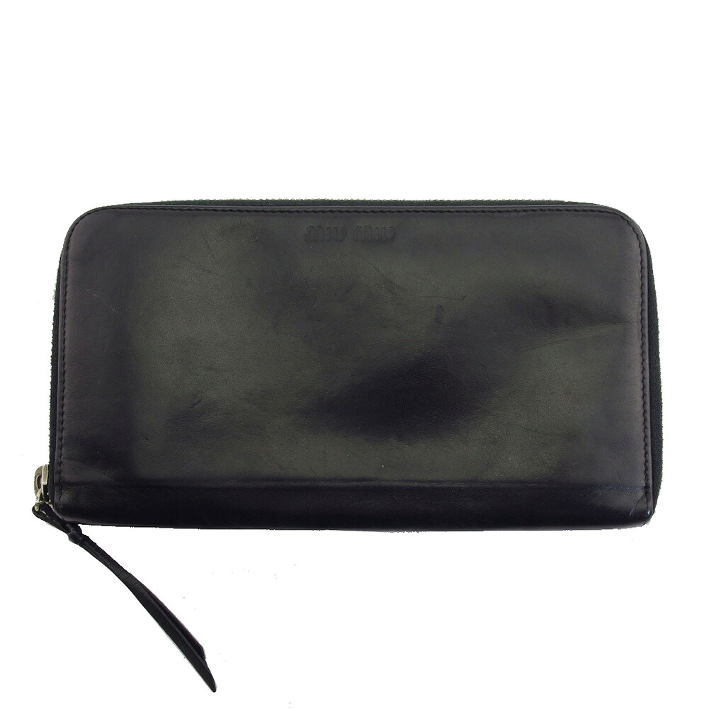 【雨季得SALE★21％OFFクーポン券】ミュウミュウ MIUMIU 長紙入れ 黒いこと×しろがね色 レディース 中古 ブランド名 ご機嫌ブランド名 ヴィンテージ