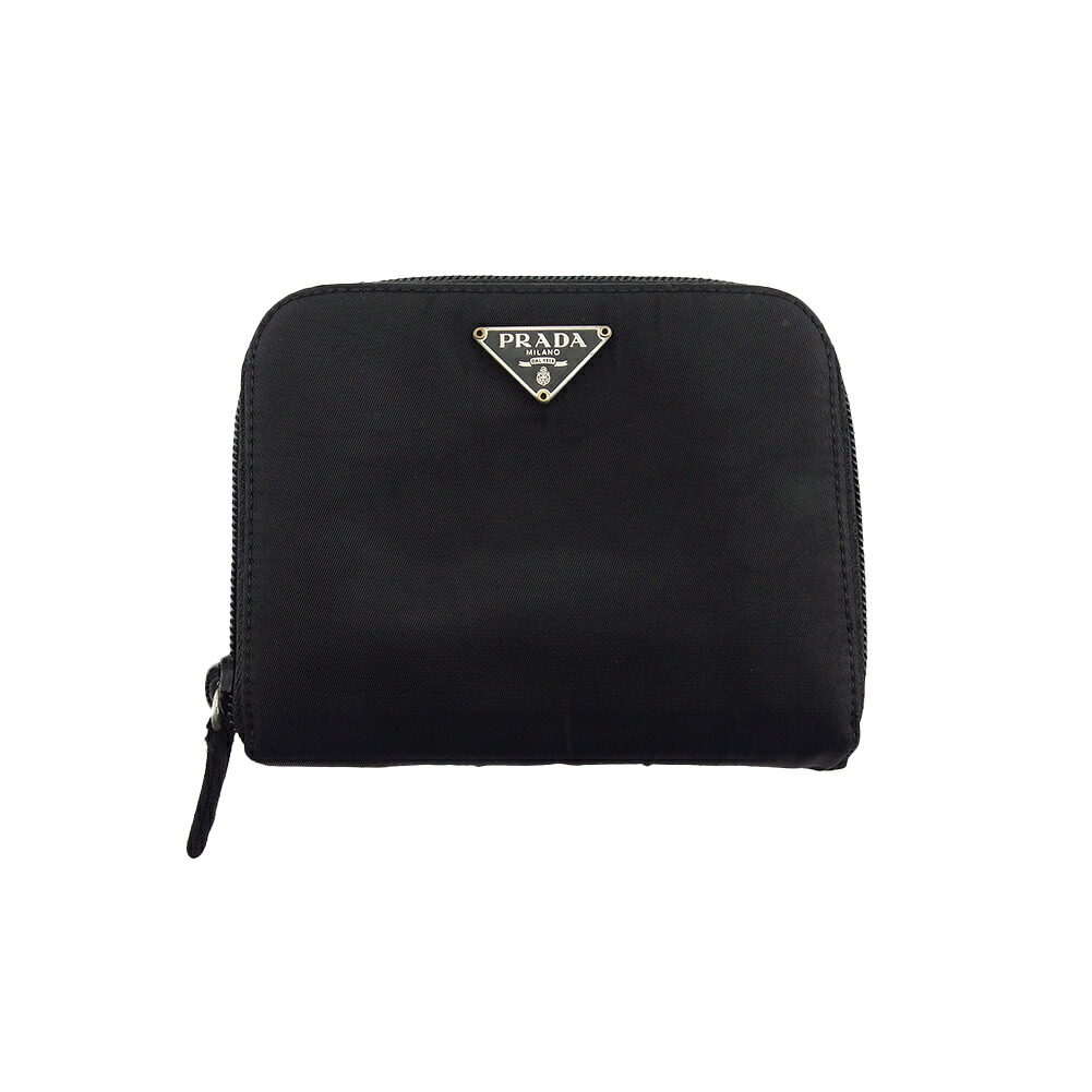 【土日BIG SALE★27％OFF引き換え証】プラダ PRADA 二つ折り紙入れ 三角形ロゴタイプ 黒いこと レディース 中古 ブランド名 ご機嫌ブランド名 ヴィンテージ