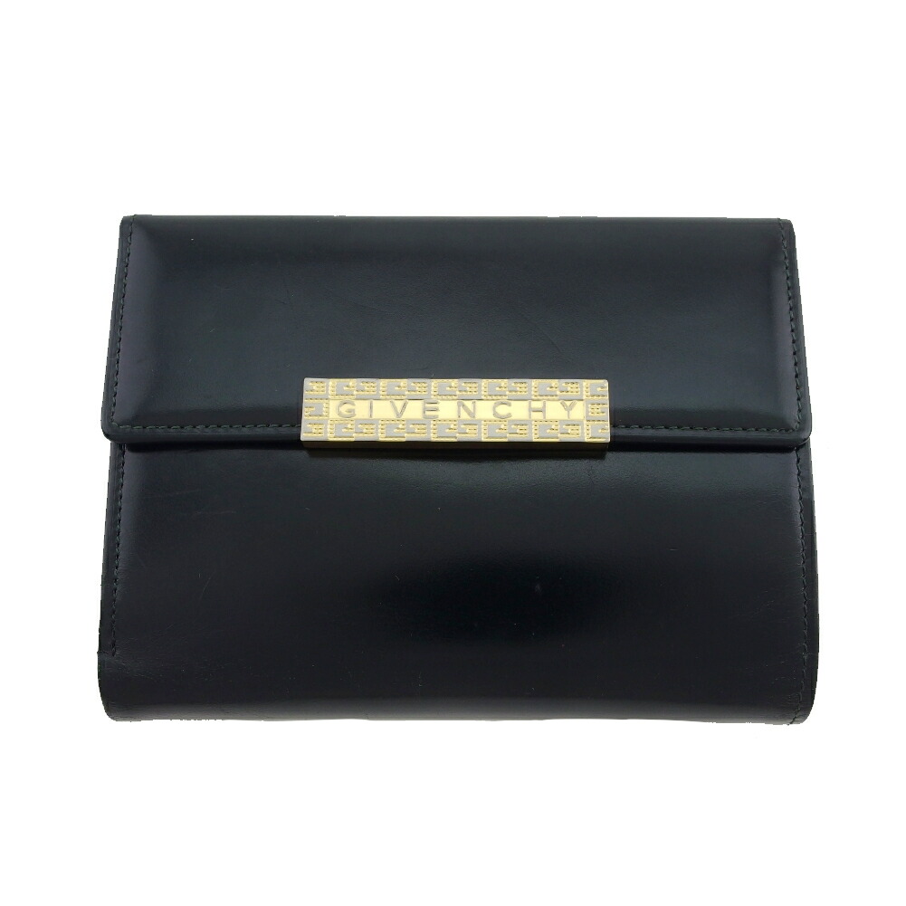 美品　ジバンシー　コンパクトウォレット　リザード本革　ブラック　ゴールド　がま口 美品 ジバンシー コンパクトウォレット リザード本革 ブラック