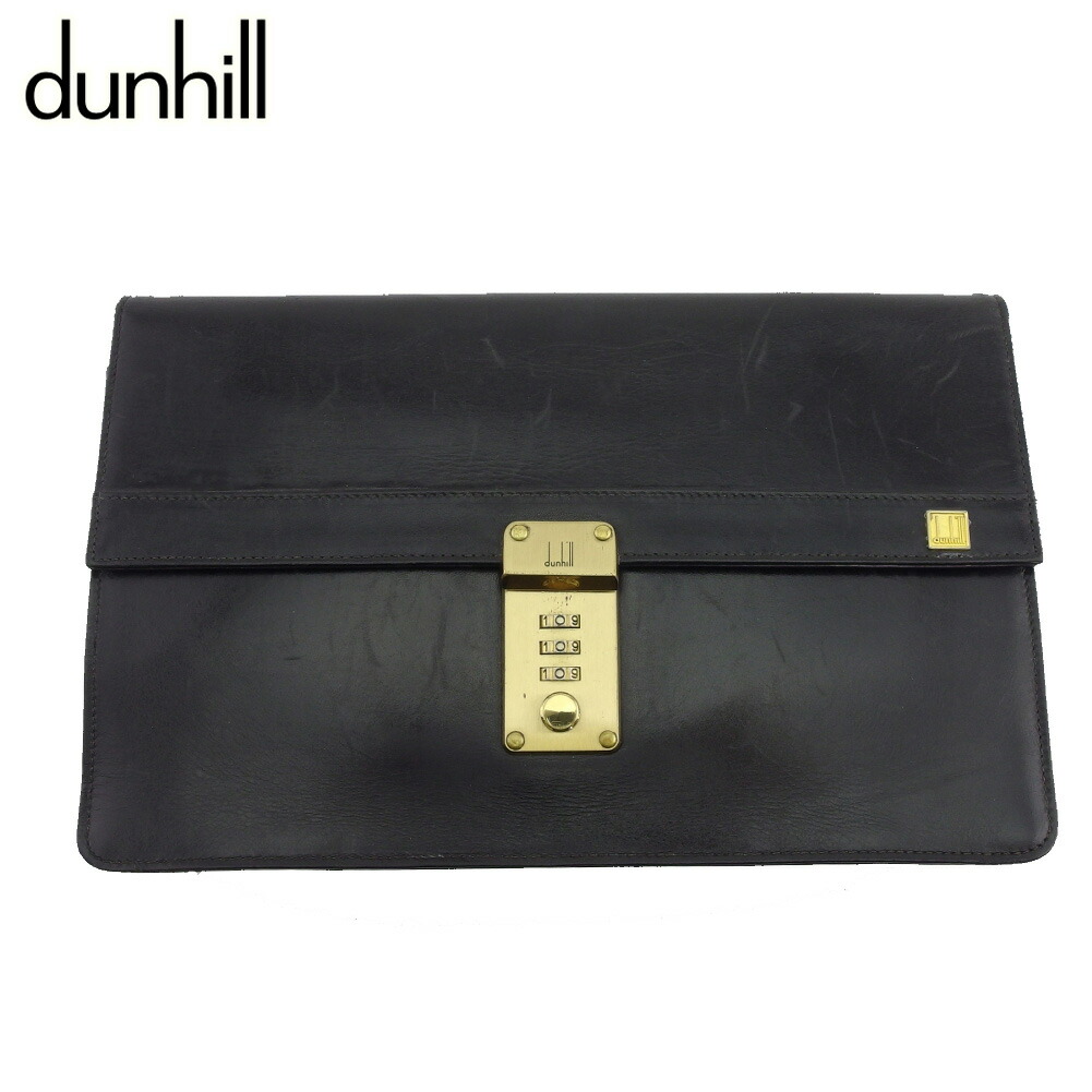 【お買い物マラソン★30％OFFクーポン】ダンヒル Dunhill クラッチバッグ ロゴプレート ブラック レディース 中古 ブランド ハイブランド ヴィンテージ