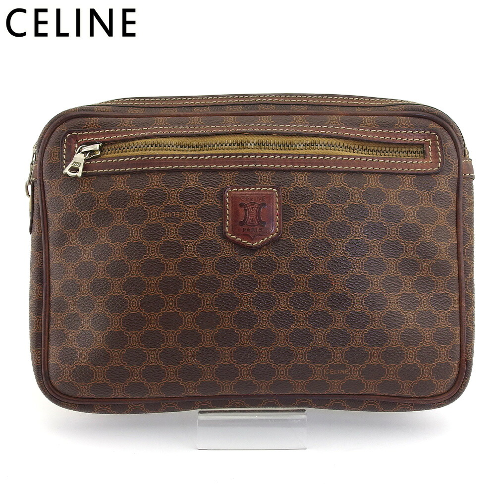 【月入れ替わり大売り出し★29％OFFクーポン券】セリーヌ CELINE クラッチペダル御徒面子 マカダム 赤銅色 ベージュ レディース 中古 ブランド名 御機嫌ブランド名 ヴィンテージ