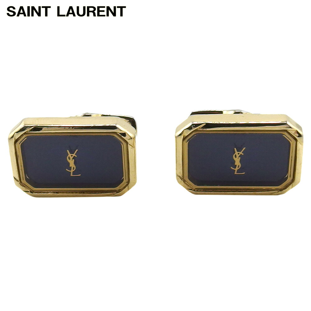 【お買い物マラソン★30％OFFクーポン】サンローラン SAINT LAURENT カフス YSLロゴ スウィヴル式 ゴールド グレー 灰色 レディース 中古 ブランド ハイブランド ヴィンテージ