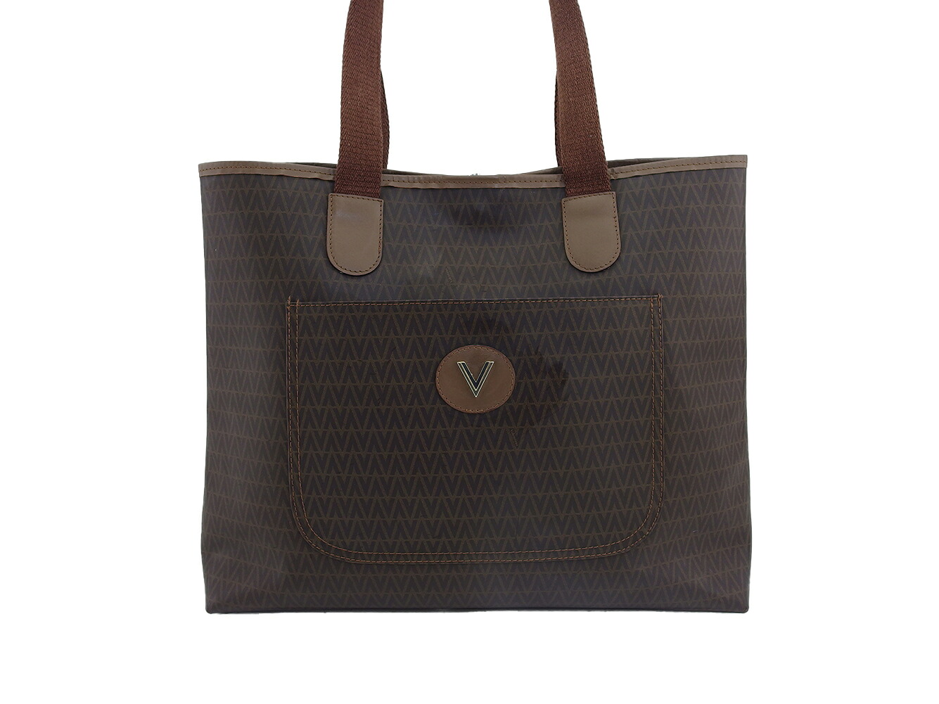 【月末BIG SALE★25％OFFクーポン】マリオ・ヴァレンティノ MARIO VALENTINO トートバッグ Vマーク ブラウン ベージュ レディース 中古 ブランド ハイブランド ヴィンテージ｜ブランドデポ