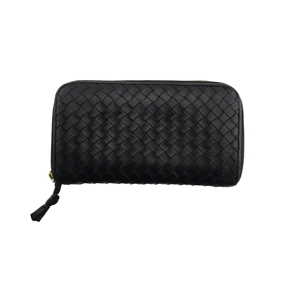 【新生活応援★29％OFFクーポン】ボッテガヴェネタ BOTTEGAVENETA 長財布 イントレチャート ブラック×ゴールド レディース 中古 ブランド ハイブランド ヴィンテージ 28,958円