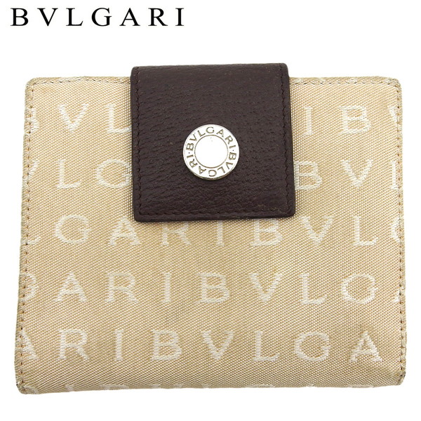【Fashion Special Fair★24％OFFクーポン】ブルガリ BVLGARI 三つ折り財布 ロゴマニア ロゴマニア アイボリー×ダークブラウン×シルバー レディース 中古 ブランド ハイブランド ヴィンテージ
