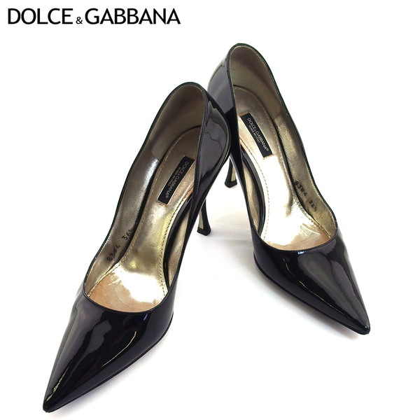 【お買い物マラソン★30％OFFクーポン】ドルチェアンドガッバーナ DOLCE&GABBANA パンプス ブラック×（内張）ホワイトゴールド レディース 中古 ブランド ハイブランド ヴィンテージ