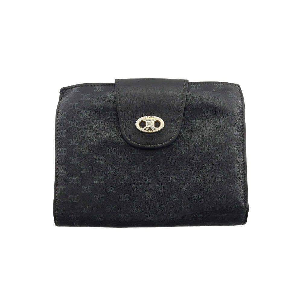 【雨季得SALE★21％OFFクーポン券】セリーヌ CELINE 二つ折り紙入れ トリオンフ 黒いこと×薄墨色×ゴールド レディース 中古 ブランド名 ご機嫌ブランド名 ヴィンテージ