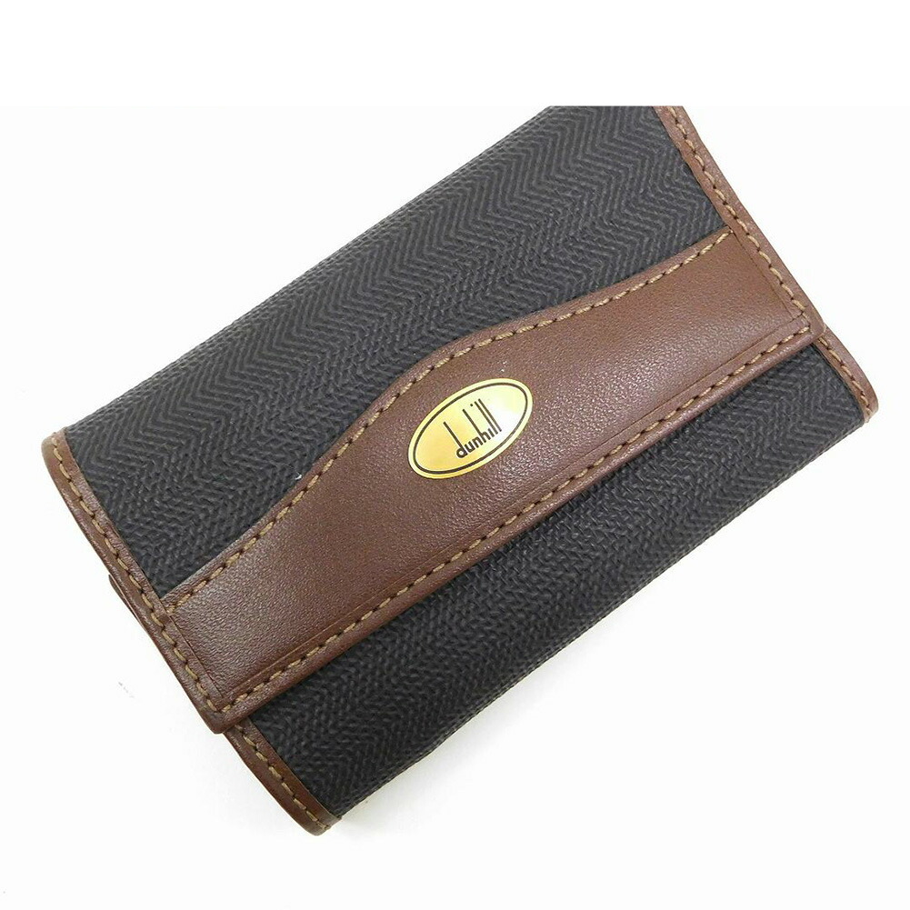【Fashion Special Fair★24％OFFクーポン】ダンヒル キーケース ゴールド金具 ブラック×ブラウン レディース 中古 Dunhill ブランド ハイブランド ヴィンテージ