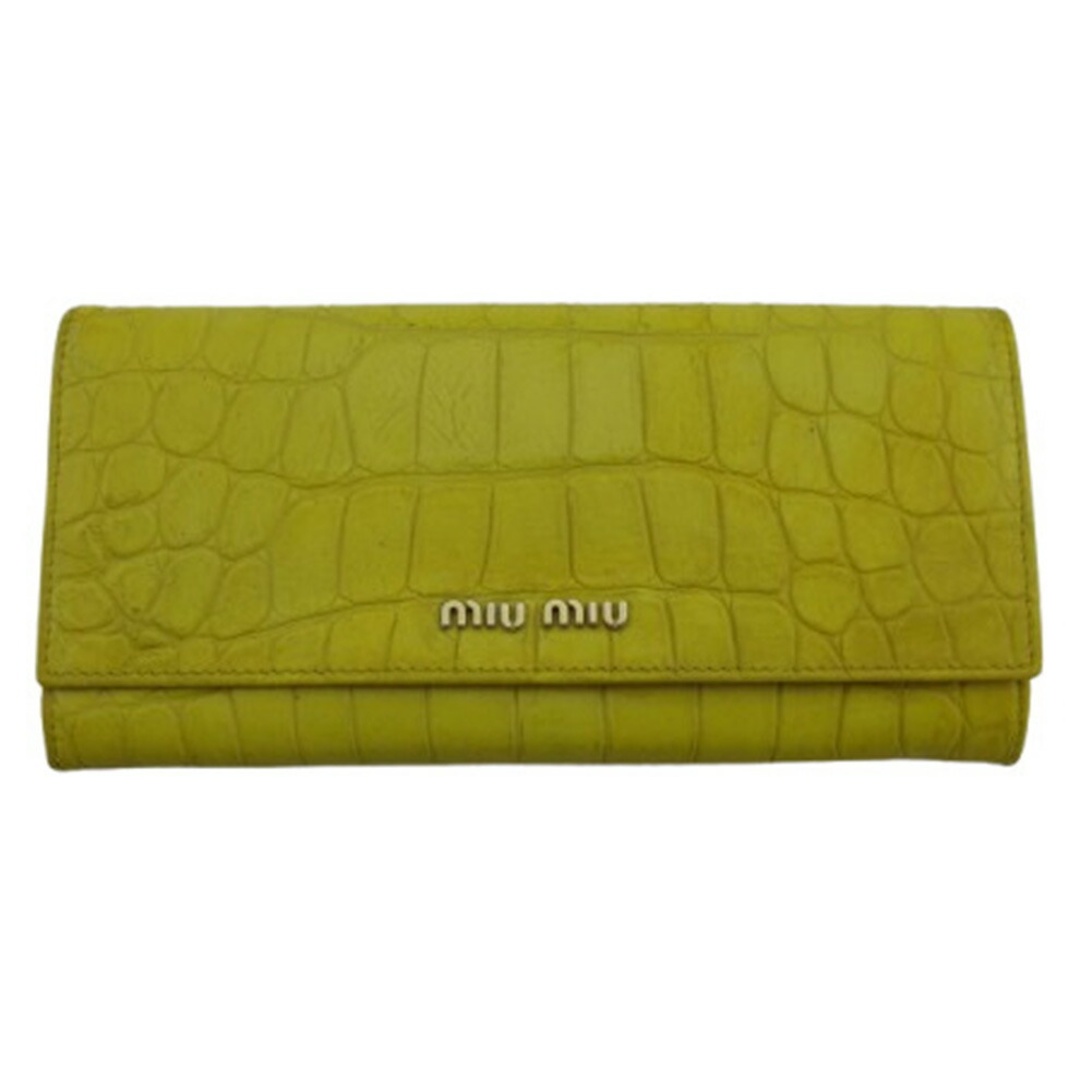 【Fashion Special Fair★24％OFFクーポン】ミュウミュウ 長財布 クロコ調 型押し イエロー レディース 中古 MIUMIU ブランド ハイブランド ヴィンテージ