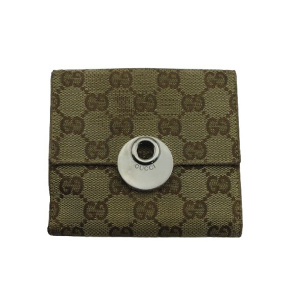 【お買い物マラソン★30％OFFクーポン】グッチ 二つ折り財布 ＧＧキャンバス エクリプス ベージュ×ブラウン×シルバー レディース 中古 GUCCI ブランド ハイブランド ヴィンテージ