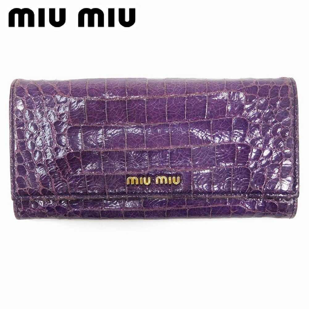 miu miu プリーツデザイン 長財布 パープル パープル（紫）系 MiuMiu(ミュウミュウ) 長財布(レディース