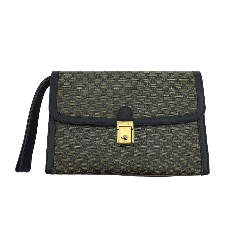 【雨季得SALE★21％OFF引き換え証】セリーヌ CELINE クラッチペダル御徒面子 マカダム 米国海軍×ベージュ×ゴールド メンズ 中古 ブランド名 御機嫌ブランド名 ヴィンテージ