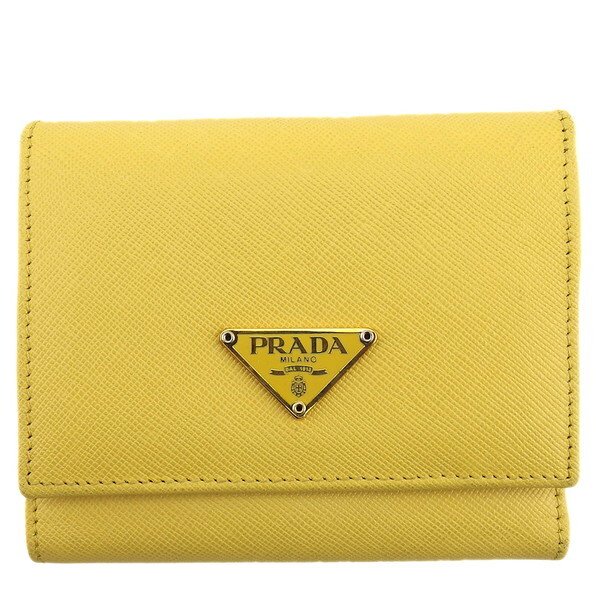 【土日BIG SALE★27％OFF引き換え証】プラダ 三つ折り紙入れ サフィアーノ ゴールド SOLEIL レディース 中古 PRADA ブランド名 ご機嫌ブランド名 ヴィンテージ