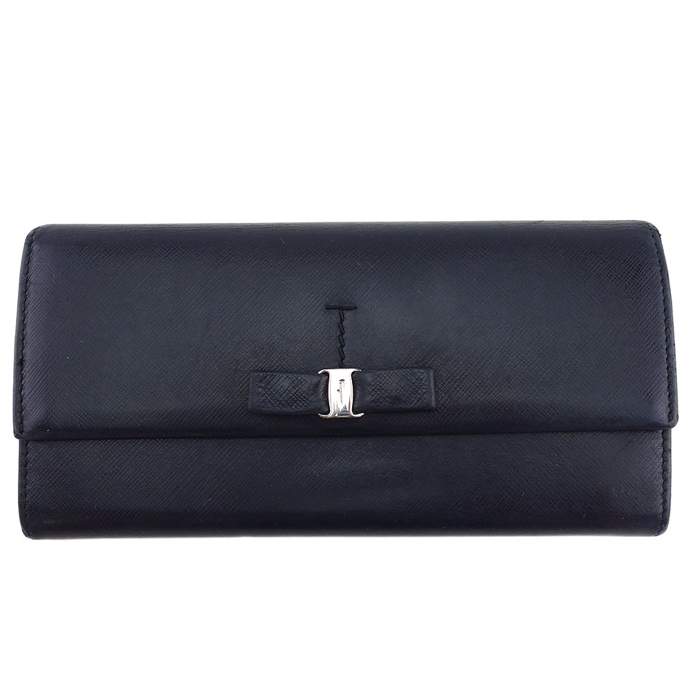 【Fashion Special Fair★24％OFFクーポン】サルヴァトーレフェラガモ 長財布 ヴァラリボン ネイビー ブラック レディース 中古 Salvatore Ferragamo ブランド ハイブランド ヴィンテージ 19,125円