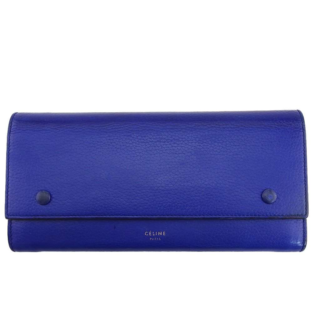 【土日BIG SALE★27％OFF引き換え証】セリーヌ 長紙入れ ロゴタイプ ラージフラップマルチファンクション 青味 ベージュ レディース 中古 CELINE ブランド名 ご機嫌ブランド名 ヴィンテージ