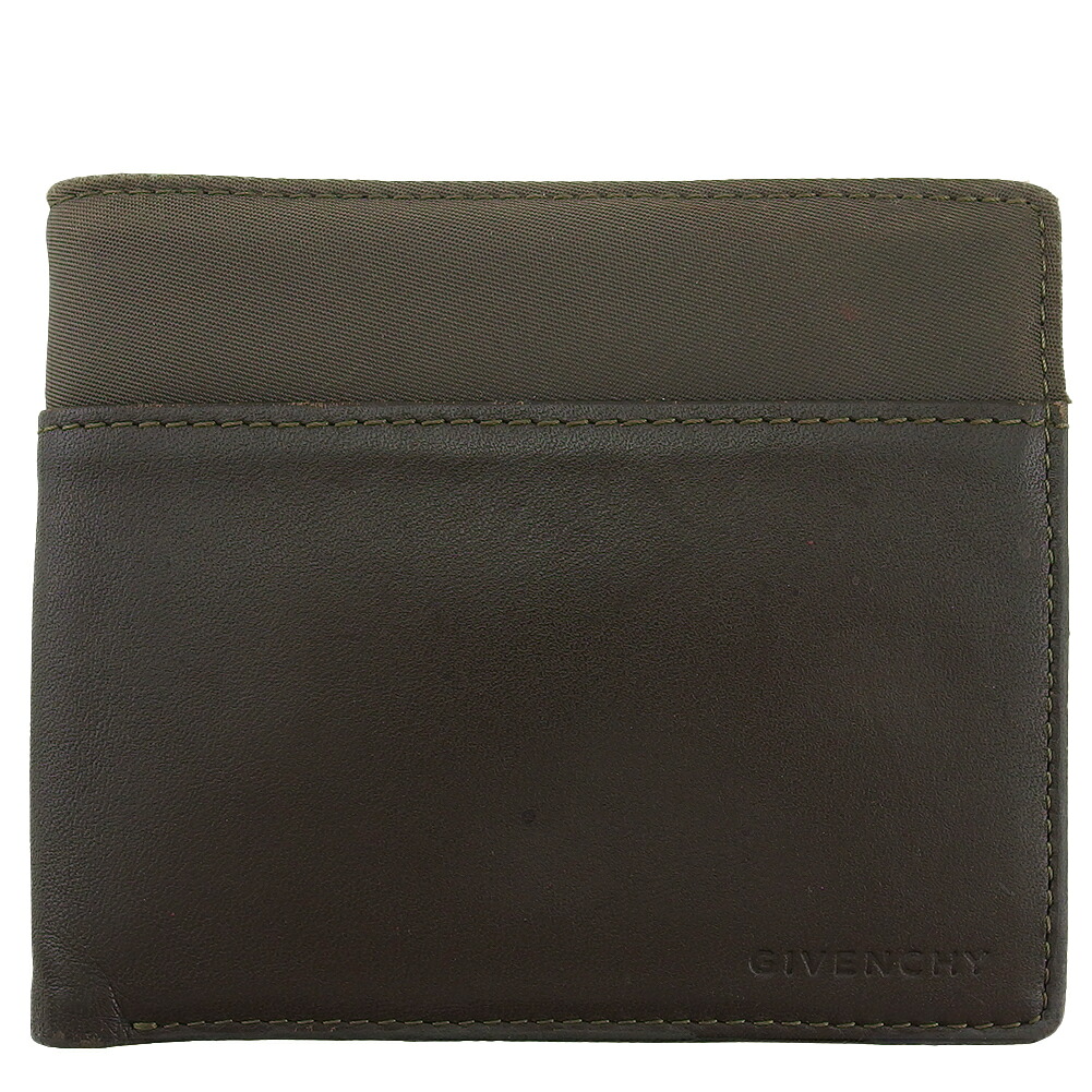 【新生活応援★29％OFFクーポン】ジバンシィ 札入れ ロゴ 異素材コンビ カーキ レディース 中古 GIVENCHY ブランド ハイブランド ヴィンテージ
