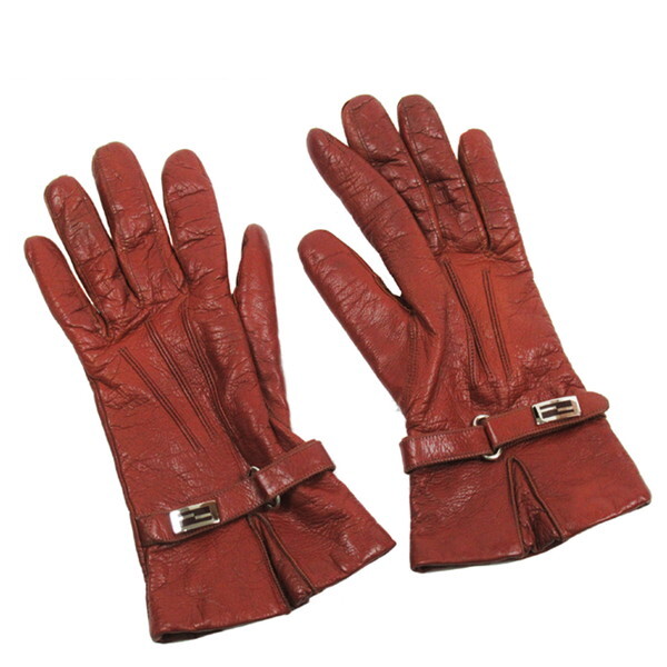 【新生活応援★29％OFFクーポン】フェンディ 手袋 FFプレート ♯Mサイズ ブラウン レディース 中古 FENDI ブランド ハイブランド ヴィンテージ
