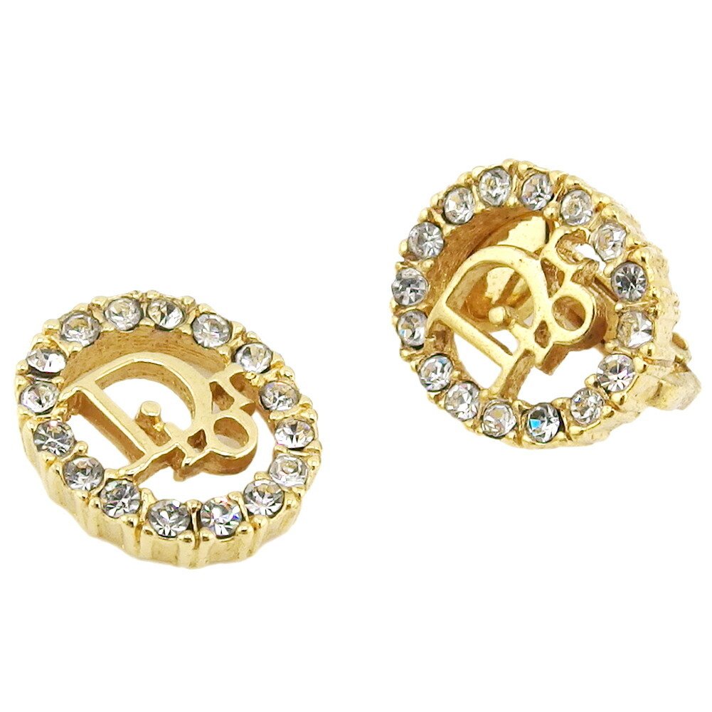 美品 Dior ディオール CD ロゴ ゴールド ラインストーン ピアス CDロゴ×ラインストーンピアス ゴールド ヴィンテージ|ディオール