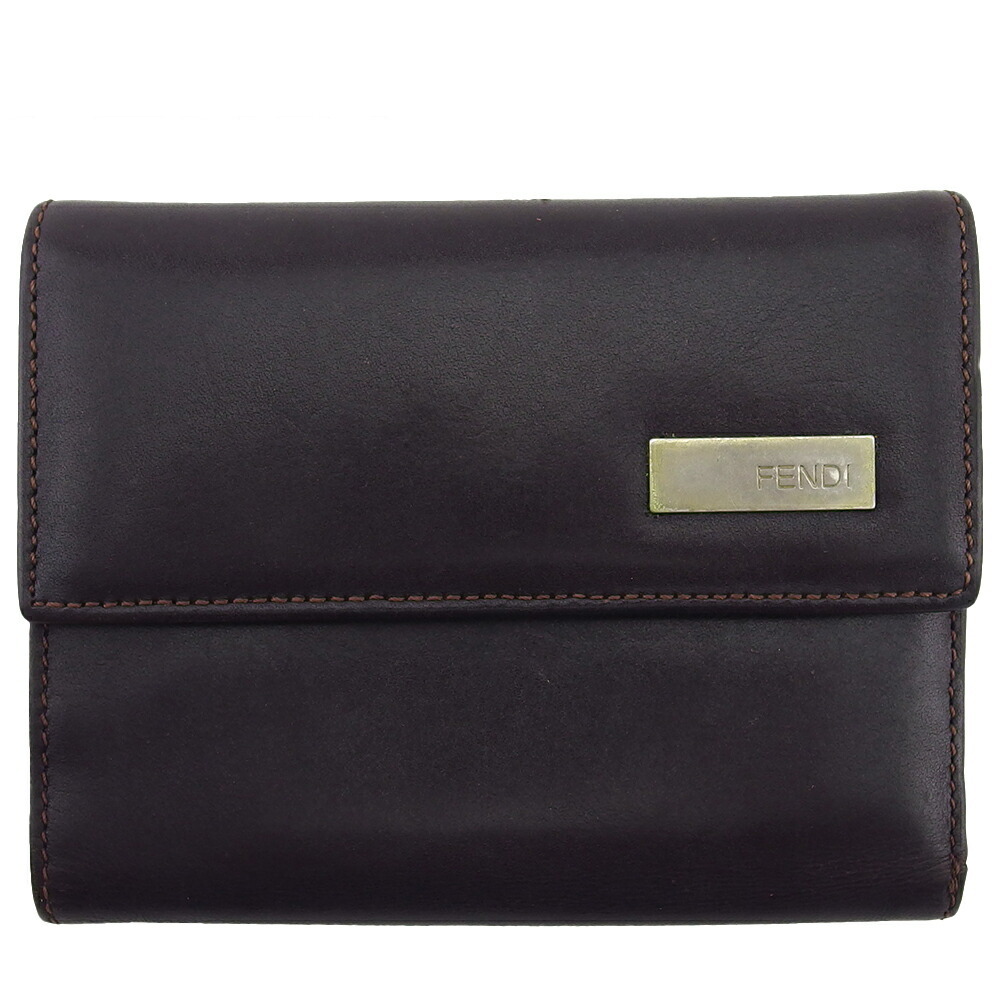 【Fashion Special Fair★24%OFFクーポン】フェンディ 三つ折り財布 ダークブラウン×シルバー レディース 中古 FENDI ブランド ハイブランド ヴィンテージ