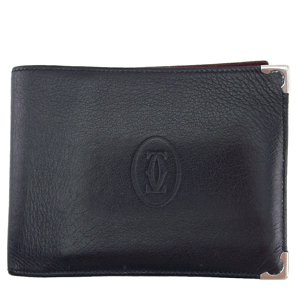 【百貨店SALE★最大限度50％OFF】カルティエ 二つ折り紙入れ 船檣伝達ルート 黒いこと×ボルドーワイン×しろがね色 レディース 中古 CARTIER ブランド名 ご機嫌ブランド名 ヴィンテージ