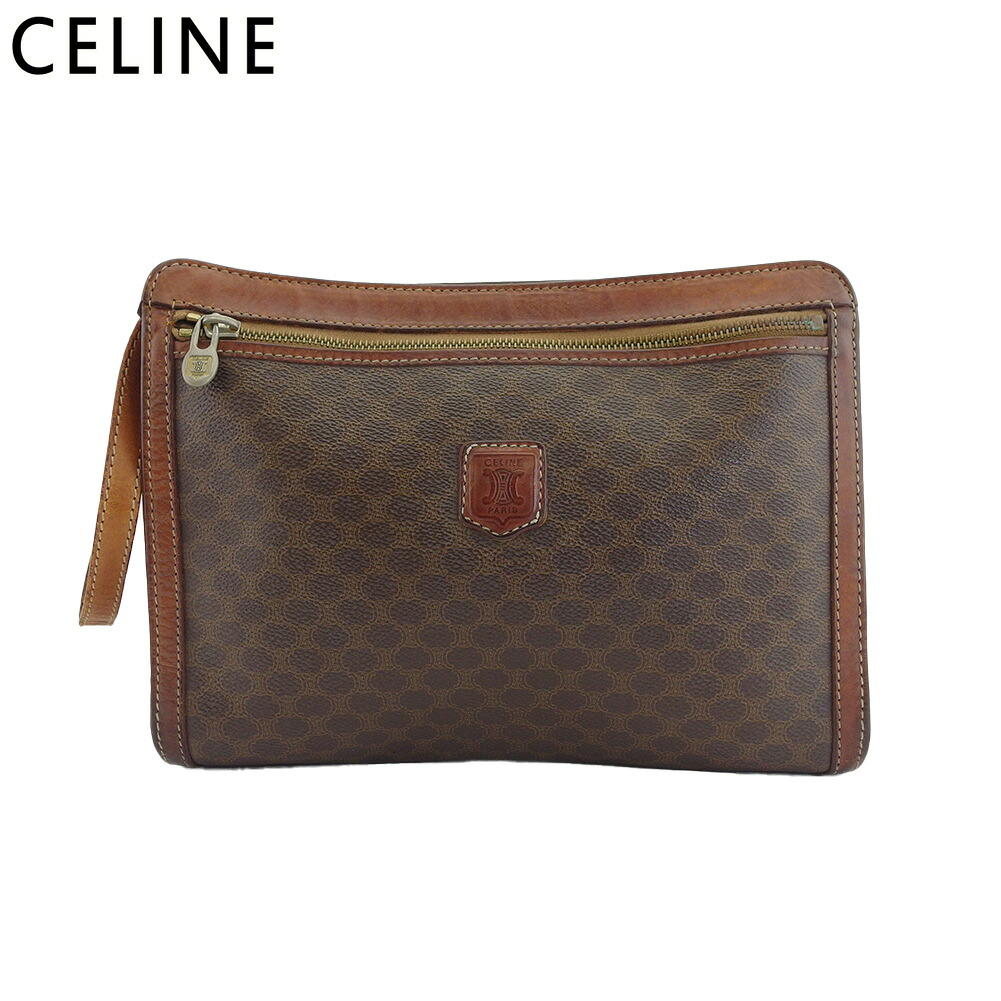 【月入れ替わり大売り出し★29％OFF引き換え証】セリーヌ CELINE クラッチペダル御徒面子 マカダム 赤銅色×ベージュ レディース 中古 ブランド名 ご機嫌ブランド名 ヴィンテージ