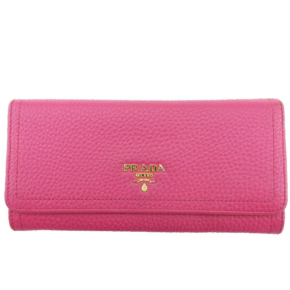 【雨季得SALE★21％OFFクーポン券】プラダ 長紙入れ ロゴタイプ サクラ色 ゴールド レディース 中古 PRADA ブランド名 ご機嫌ブランド名 ヴィンテージ