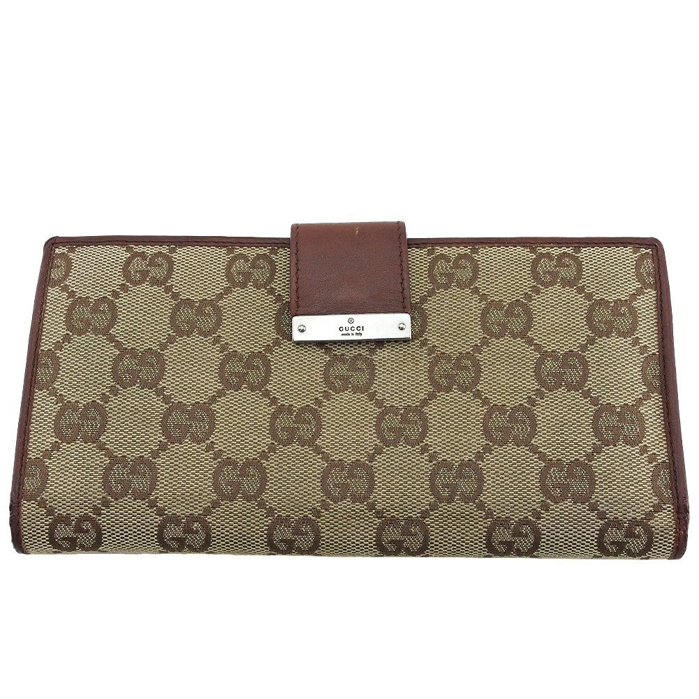【新生活応援★29%OFFクーポン】グッチ 二つ折り財布 GG柄 ベージュ×ブラウン レディース 中古 GUCCI ブランド ハイブランド ヴィンテージ