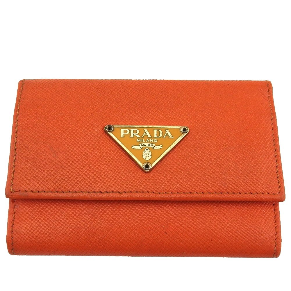 【Fashion Special Fair★29％OFFクーポン】プラダ キーケース サフィアーノ オレンジ×ゴールド レディース 中古 PRADA ブランド ハイブランド ヴィンテージ