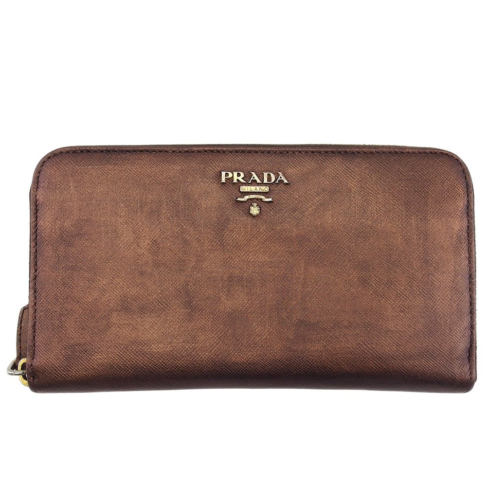 【新生活応援★29％OFFクーポン】プラダ 長財布 サフィアーノメタル ブロンズ×ゴールド レディース 中古 PRADA ブランド ハイブランド ヴィンテージ