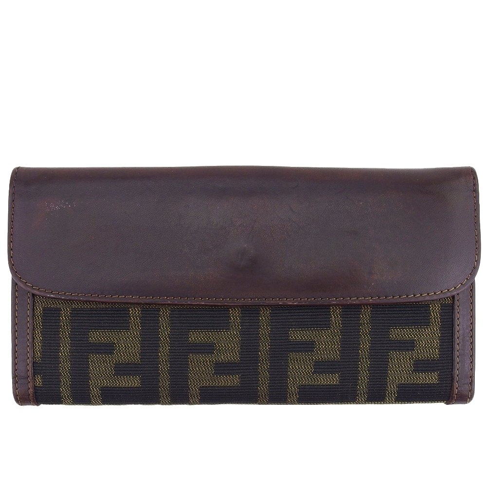 【新生活応援★29％OFFクーポン】フェンディ 長財布 ズッカ ブラウン ベージュ ブラック レディース 中古 FENDI ブランド ハイブランド ヴィンテージ