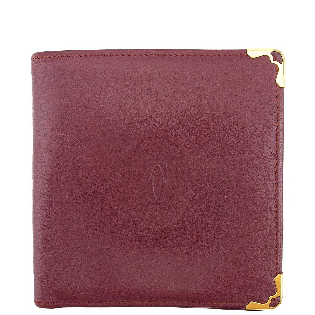 【百貨店SALE★最大限度50％OFF】カルティエ 二つ折り紙入れ 船檣伝達ルート 角一皿 ボルドーワイン レディース 中古 CARTIER ブランド名 ご機嫌ブランド名 ヴィンテージ