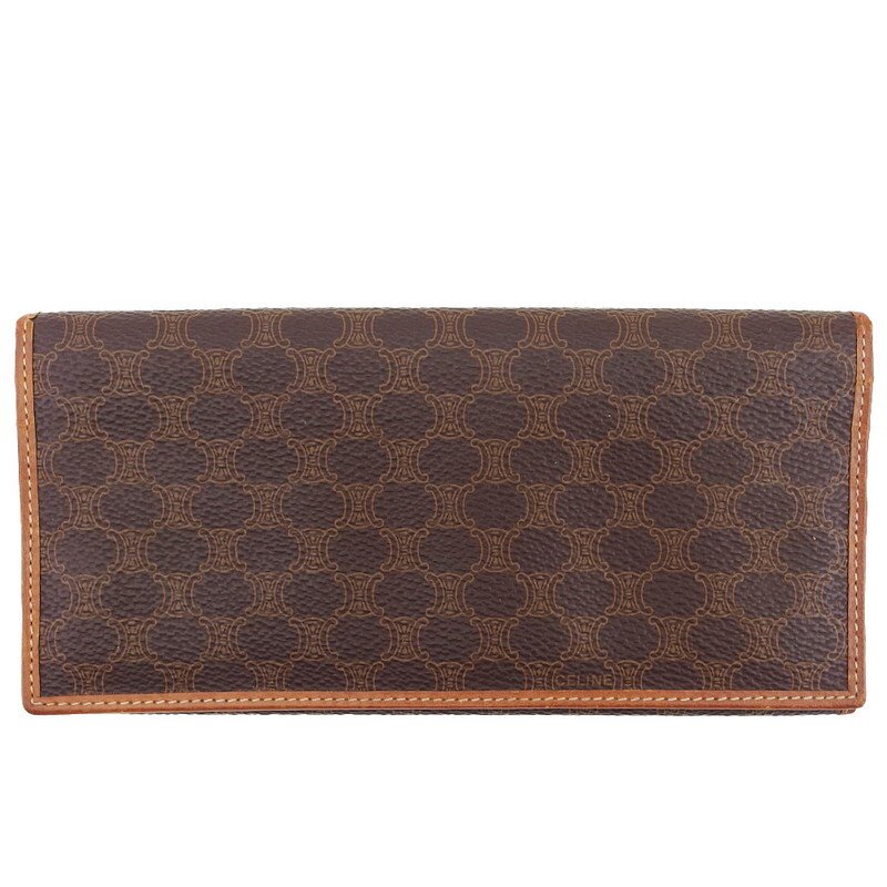 【百貨店SALE★最大限度50％OFF】セリーヌ 長紙入れ マカダム うす暗い赤銅色×赤銅色 レディース 中古 CELINE ブランド名 ご機嫌ブランド名 ヴィンテージ