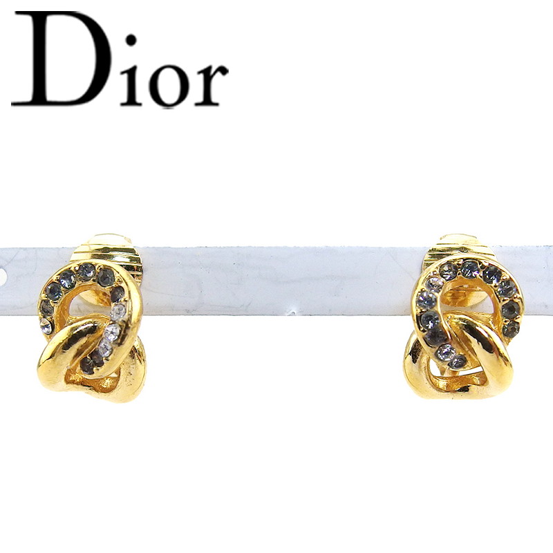【お買い物マラソン★30％OFFクーポン】ディオール Dior イヤリング チェーンデザイン ラインストーン付き ゴールド レディース 中古 ブランド ハイブランド ヴィンテージ
