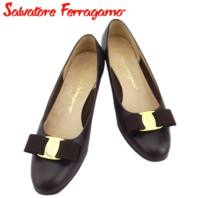 【お買い物マラソン★30%OFFクーポン】サルヴァトーレフェラガモ Salvatore Ferragamo パンプス ヴァラリボン ♯5ハーフB ラウンドトゥ ブラウン レディース 中古 ブランド ハイブランド ヴィンテージ|ブランドデポ